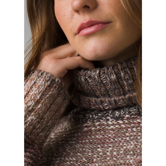 prAna Womens Autumn Rein Sweater Tunic Brown Knit Turtleneck Sz Small - Picture 2 of 10